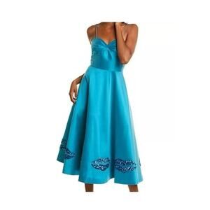 NWT $365 Sachin + Babi Byzantion Women's 12 Metallic Lips Tea Length Dress Glam